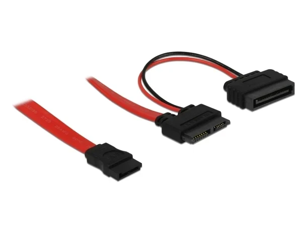 כבל חשמל ונתונים שקע Slim SATA 13 pin לשקע SATA 7 pin + תקע Power SATA ז/נ DELOCK | 84800 | 4K