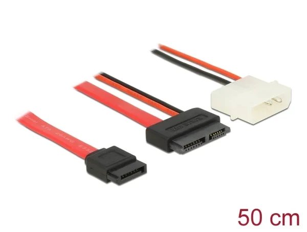 כבל חשמל ונתונים שקע Slim SATA 13 pin לשקע SATA 7 pin + תקע מולקס ז/נ DELOCK | 84790 | 4K