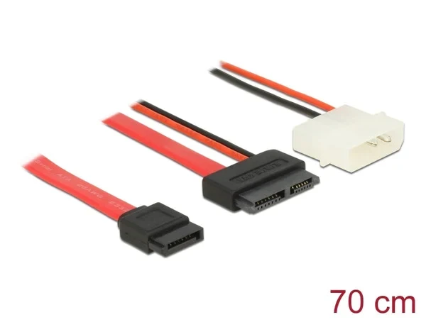 כבל חשמל ונתונים שקע Slim SATA 13 pin לשקע SATA 7 pin + תקע מולקס ז/נ DELOCK | 84791 | 4K