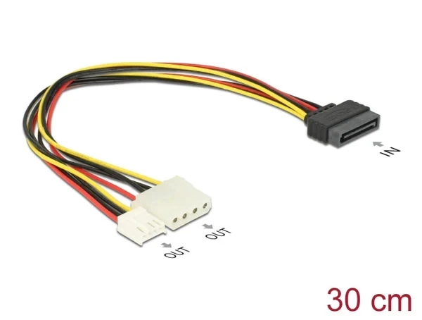 כבל מפצל חשמל תקע SATA 15 pin לשקע מולקס 4 פין + שקע floppy נ/נ DELOCK | 65227 | 4K