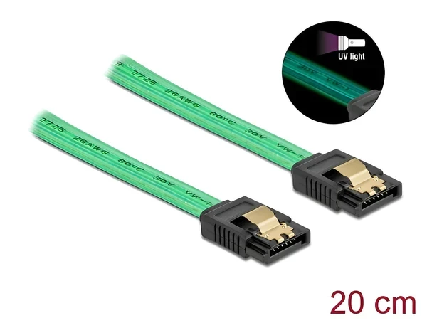 כבל נתונים SATA 6 Gb/s 7 pin זוהר UV צבע ירוק נ/נ DELOCK | 82017 | 4K