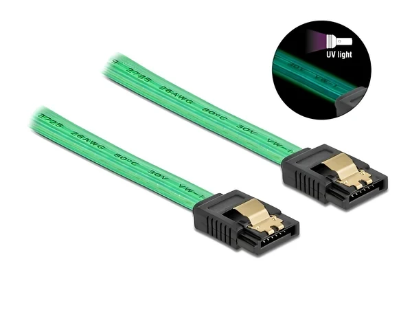 כבל נתונים SATA 6 Gb/s 7 pin זוהר UV צבע ירוק נ/נ DELOCK | 82064 | 4K