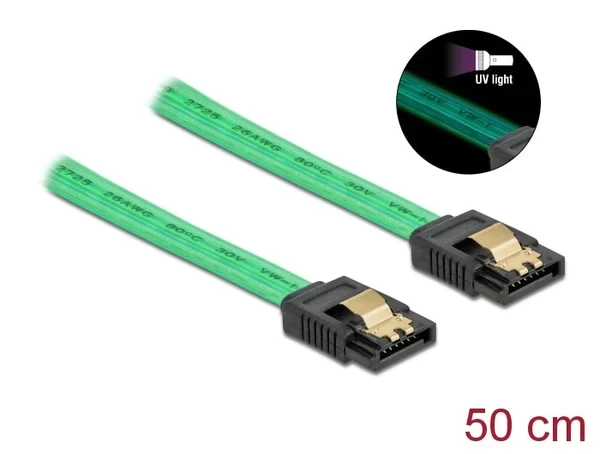 כבל נתונים SATA 6 Gb/s 7 pin זוהר UV צבע ירוק נ/נ DELOCK | 82069 | 4K