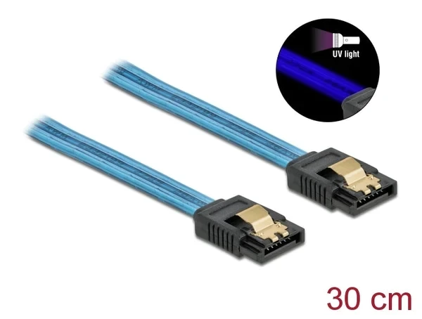 כבל נתונים SATA 6 Gb/s 7 pin זוהר UV צבע כחול נ/נ DELOCK | 82127 | 4K