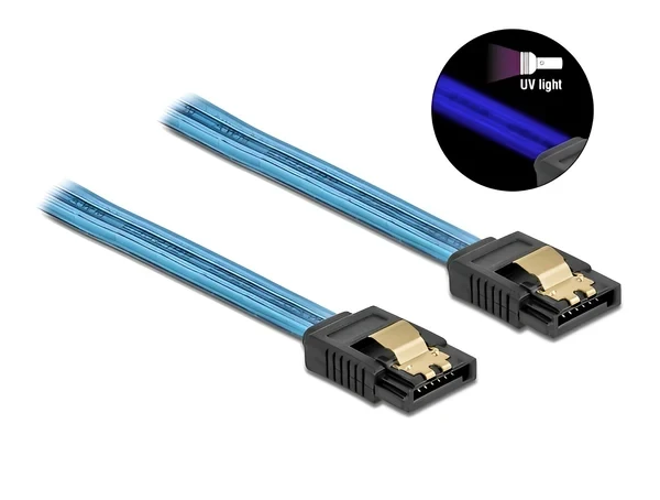 כבל נתונים SATA 6 Gb/s 7 pin זוהר UV צבע כחול נ/נ DELOCK | 82127 | 4K