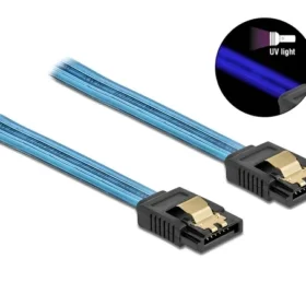 כבל נתונים SATA 6 Gb/s 7 pin זוהר UV צבע כחול נ/נ DELOCK | 82130 | 4K