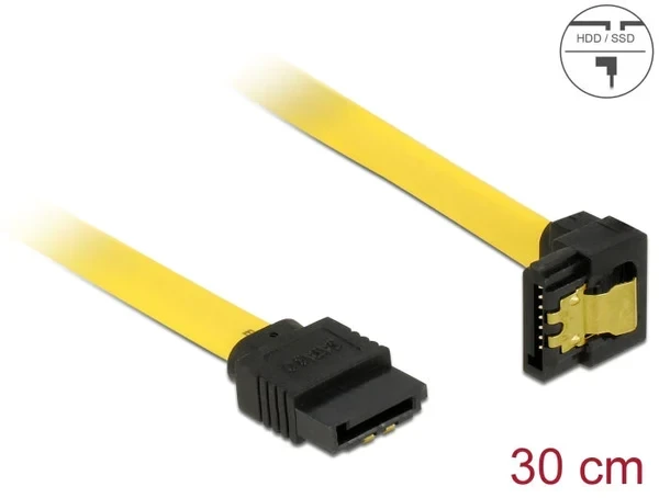כבל נתונים SATA 6 Gb/s 7 pin צד אחד בזווית 90° למטה צבע צהוב נ/נ DELOCK | 82806 | 4K