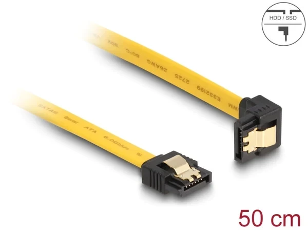 כבל נתונים SATA 6 Gb/s 7 pin צד אחד בזווית 90° למטה צבע צהוב נ/נ DELOCK | 82811 | 4K