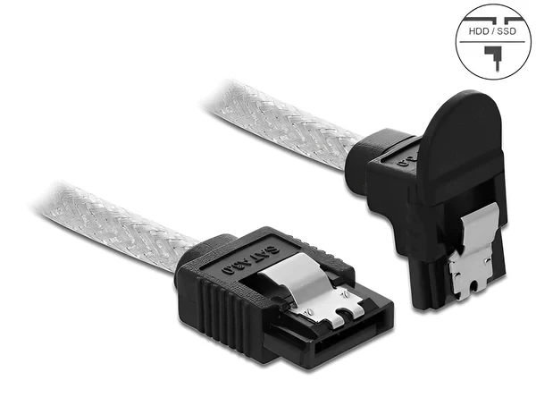 כבל נתונים SATA 6 Gb/s 7 pin שקוף צד אחד בזווית 90° למטה נ/נ DELOCK | 85345 | 4K