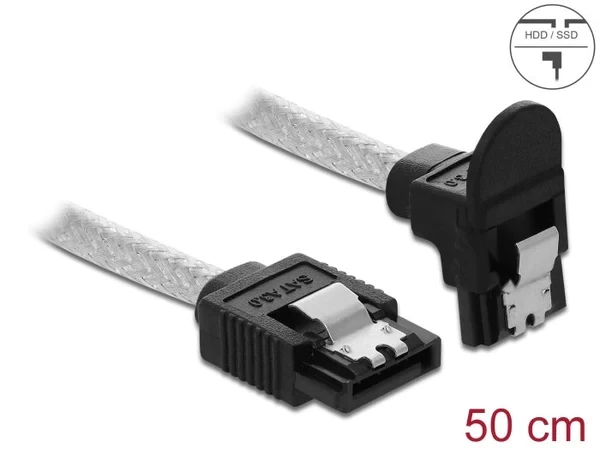 כבל נתונים SATA 6 Gb/s 7 pin שקוף צד אחד בזווית 90° למטה נ/נ DELOCK | 85346 | 4K