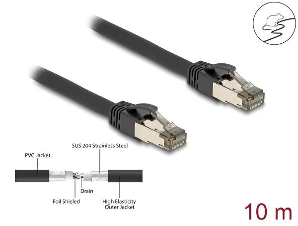 כבל רשת תעשייתי גמיש RJ45 Cat.6A U/FTP Ultra Flexible עם ציפוי מתכת פנימי ז/ז DELOCK | 80244