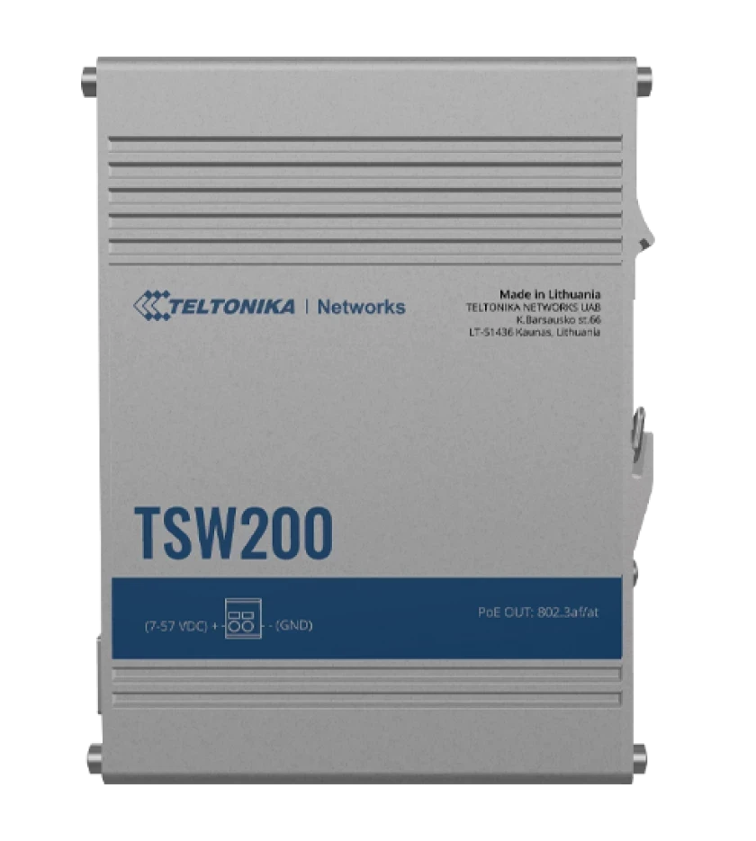 מתג 8 יציאות POE + מתג תעשייתי לא מנוהל TelTonika | TSW200 | Power-over-Ethernet