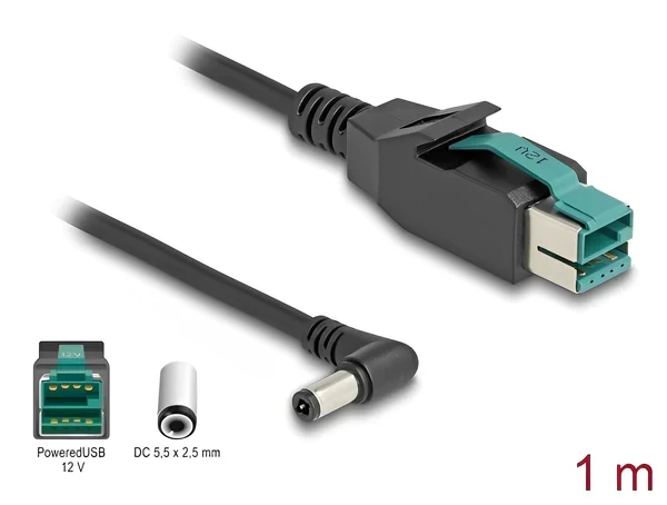 כבל USB עבור מדפסות קופה ומסופים תקע PoweredUSB 12V לתקע DC 5.5x2.5 בזווית 90° ז/ז DELOCK | 80609