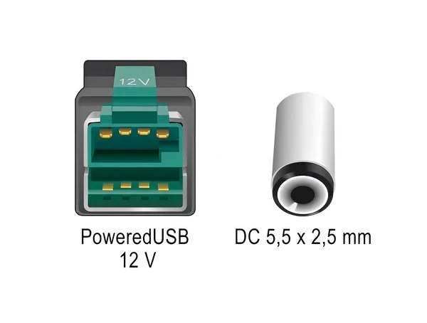 כבל USB עבור מדפסות קופה ומסופים תקע PoweredUSB 12V לתקע DC 5.5x2.5 בזווית 90° ז/ז DELOCK | 80609