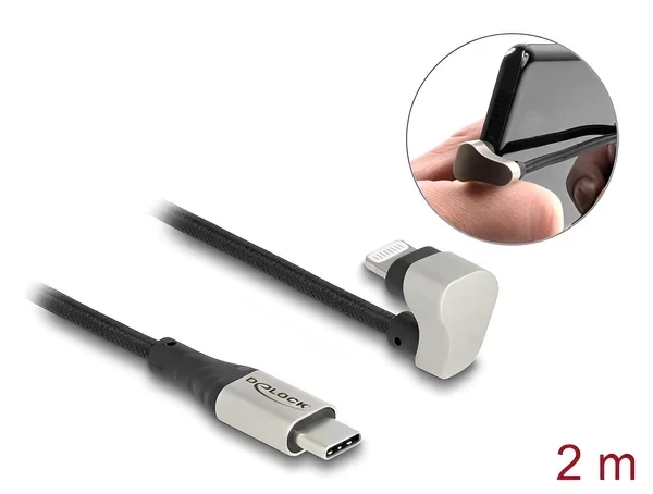 כבל iPhone גיימינג תקע USB-C 2.0 לתקע Lightning MFi בזווית 180° תומך PD 9V / 3A ז/ז DELOCK | 80026
