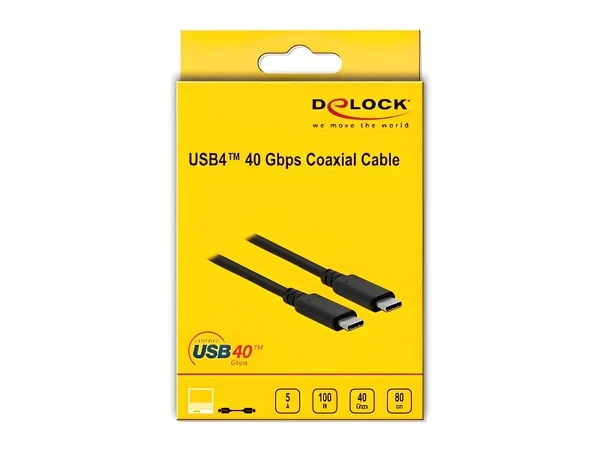 כבל קואקסיאלי Thunderbolt/USB4™ 8K Certified 5A 100 watt תומך 40Gb/s ז/ז DELOCK | 86979