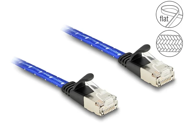 כבל רשת שטוח מסוכך RJ45 Cat.6A U/FTP עם ציפוי בד Nylon להגנה ז/ז DELOCK | 80381