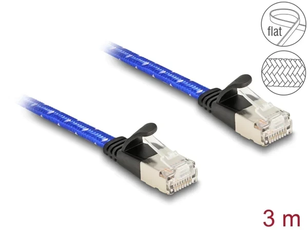 כבל רשת שטוח מסוכך RJ45 Cat.6A U/FTP עם ציפוי בד Nylon להגנה ז/ז DELOCK | 80385