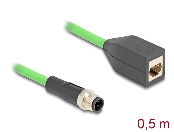 כבל רשת תעשייתי M12 PUR (TPU) תקע D-coded 4 pin לשקע RJ45 ז/נ DELOCK | 60571