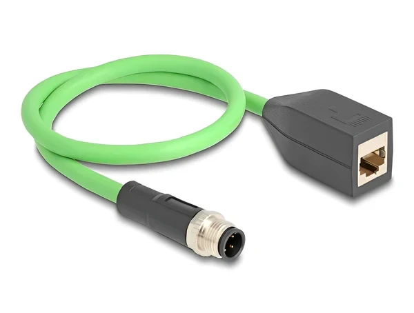 כבל רשת תעשייתי M12 PUR (TPU) תקע D-coded 4 pin לשקע RJ45 ז/נ DELOCK | 60571