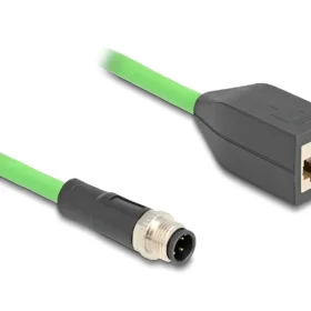 כבל רשת תעשייתי M12 PUR (TPU) תקע D-coded 4 pin לשקע RJ45 ז/נ DELOCK | 60571