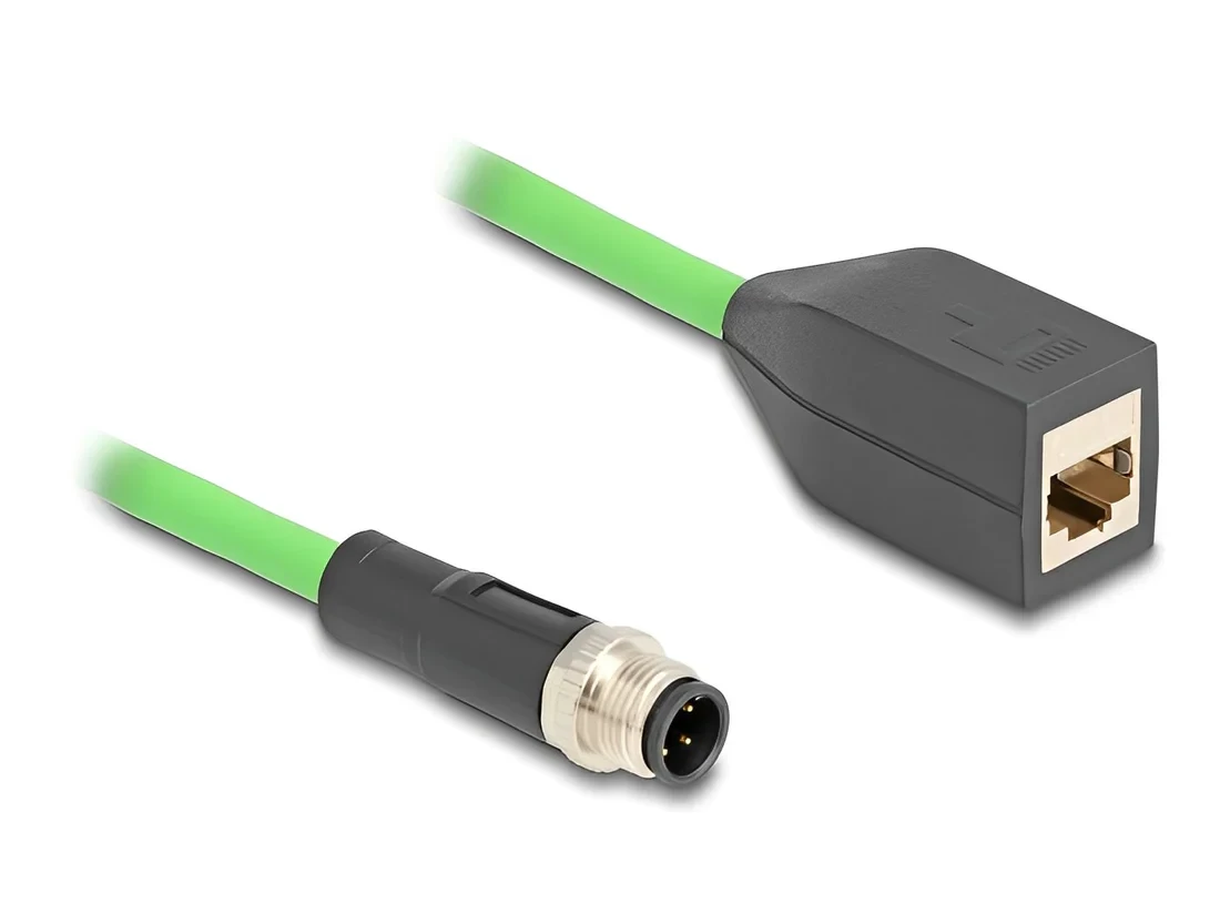 כבל רשת תעשייתי M12 PUR (TPU) תקע D-coded 4 pin לשקע RJ45 ז/נ DELOCK | 60571