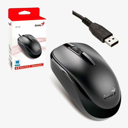 עכבר אופטי חוטי חיבור USB אורך כבל 1.5 מטר בצבע שחור Genius 31010010405 DX-120