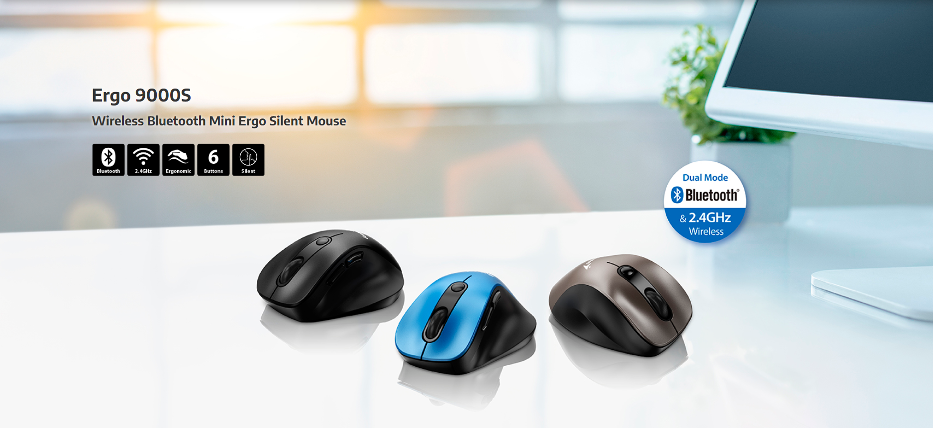 עכבר אלחוטי חיבור Wireless Bluetooth בצבע שחור Genius | 31030038403 | Ergo 9000S