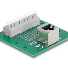 טרמינל בלוק DIN rail בחיבור לחיצה לשקע RJ50 בזווית 90° ללא צורך בהלחמה DELOCK 67013
