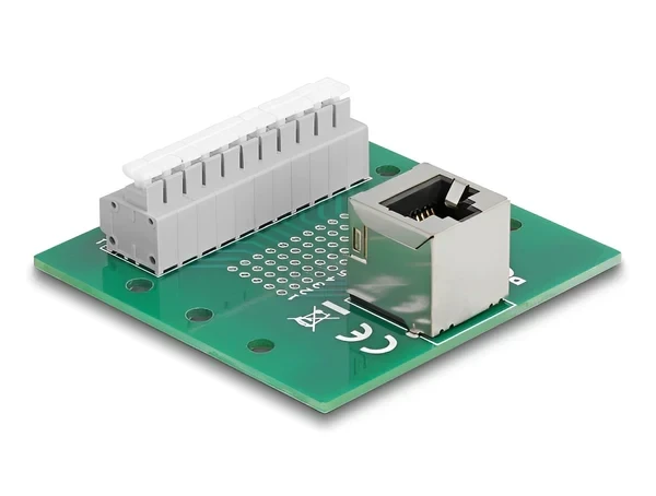טרמינל בלוק DIN rail בחיבור לחיצה לשקע RJ50 בזווית 90° ללא צורך בהלחמה DELOCK 67013