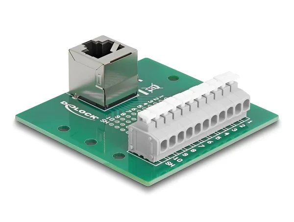 טרמינל בלוק DIN rail בחיבור לחיצה לשקע RJ50 בזווית 90° ללא צורך בהלחמה DELOCK 67013