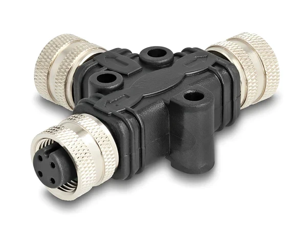 מפצל M12 T-Splitter IP67 שקע A-coded 4pin ל- 2 שקעים 4pin נ/נ DELOCK | 60566
