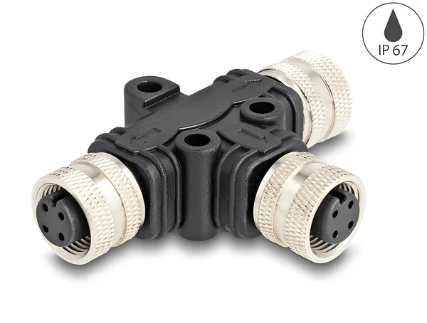 מפצל M12 T-Splitter IP67 שקע A-coded 4pin ל- 2 שקעים 4pin נ/נ DELOCK | 60566