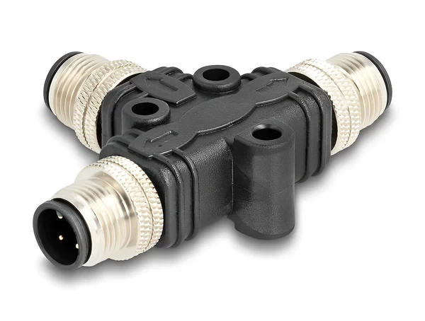 מפצל M12 T-Splitter IP67 תקע A-coded 4pin ל- 2 תקעים 4pin נ/נ DELOCK | 60578