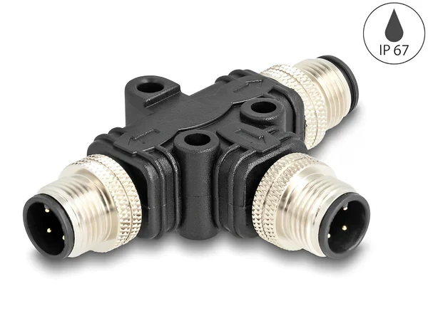 מפצל M12 T-Splitter IP67 תקע A-coded 4pin ל- 2 תקעים 4pin נ/נ DELOCK | 60578