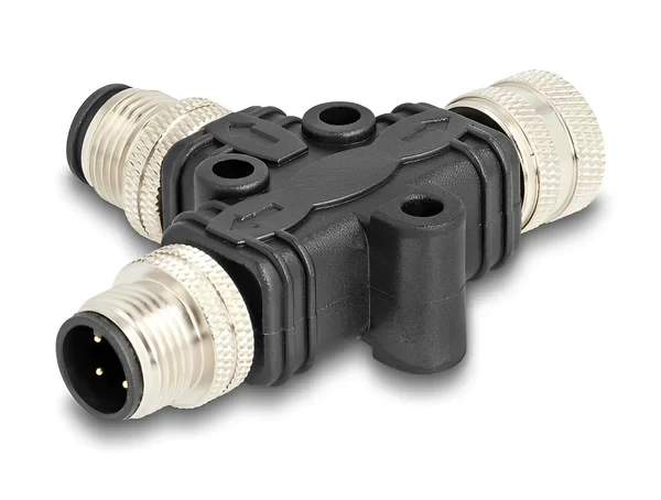 מפצל M12 T-Splitter IP67 תקע A-coded 4pin לשקע 4pin + תקע 4pin נ/נ DELOCK | 60580