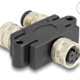 מפצל M12 Y-Splitter IP67 שקע A-coded 4pin לשקע 4pin + תקע 4pin נ/נ DELOCK | 60580