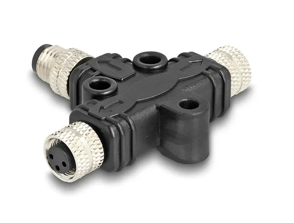 מפצל M8 T-Splitter IP67 תקע A-coded 3pin ל- 2 שקעים 3pin נ/נ DELOCK | 60575
