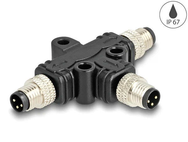 מפצל M8 T-Splitter IP67 תקע A-coded 3pin ל- 2 תקעים 3pin נ/נ DELOCK | 60573
