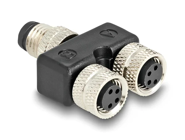 מפצל M8 Y-Splitter IP67 תקע A-coded 4pin ל- 2 שקעים 4pin נ/נ DELOCK | 60577
