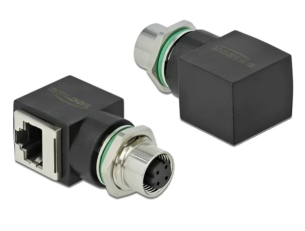 מתאם M12 Cat.5e PROFINET תקע M12 4 pin D-coded לשקע RJ45 בזווית 90° נקבה DELOCK | 66313