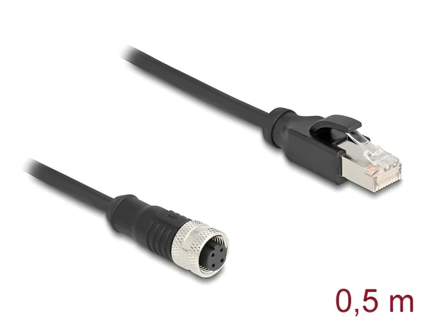 מתאם M12 Cat.5e שקע 4pin D-coded לתקע RJ45 אורך 50 ס"מ DELOCK | 60072