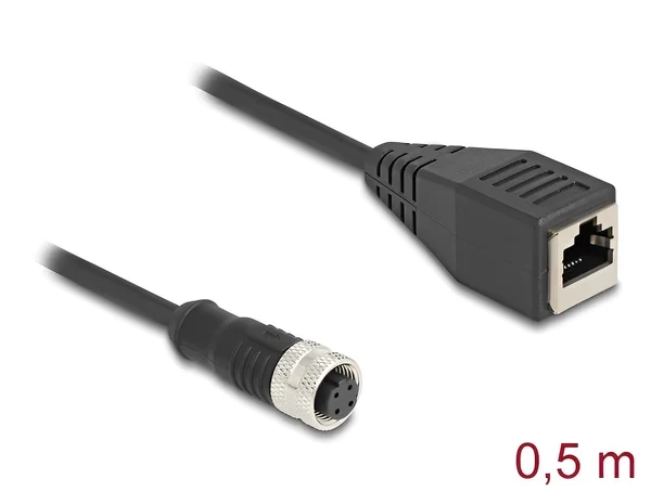 מתאם M12 Cat.5e תקע 4pin D-coded לשקע RJ45 אורך 50 ס"מ DELOCK | 60066