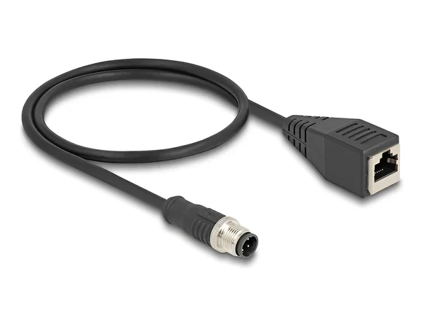 מתאם M12 Cat.5e תקע 4pin D-coded לשקע RJ45 אורך 50 ס"מ DELOCK | 60067