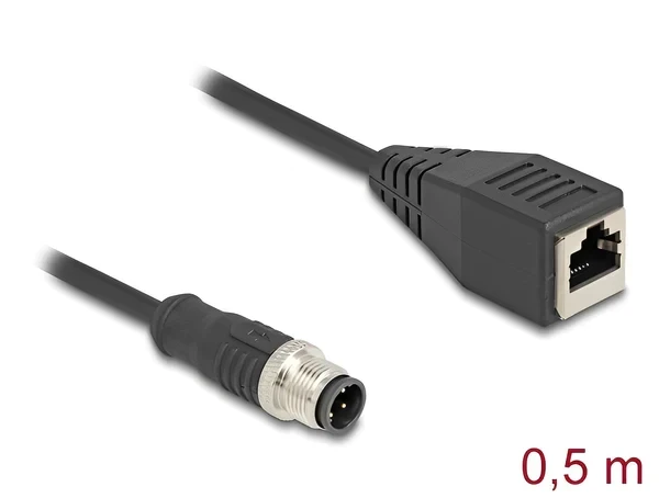 מתאם M12 Cat.5e תקע 4pin D-coded לשקע RJ45 אורך 50 ס"מ DELOCK | 60067