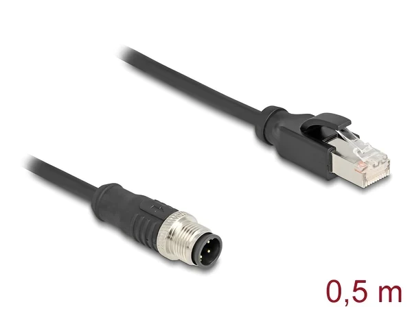 מתאם M12 Cat.5e תקע 4pin D-coded לתקע RJ45 אורך 50 ס"מ DELOCK | 60073