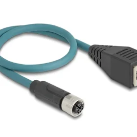 מתאם M12 Cat.6A TPU שקע 8pin X-coded לתקע RJ45 אורך 50 ס"מ DELOCK | 60070
