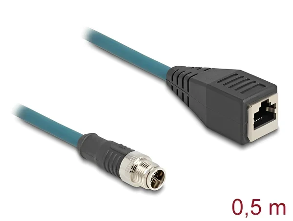 מתאם M12 Cat.6A TPU שקע 8pin X-coded לתקע RJ45 אורך 50 ס"מ DELOCK | 60071