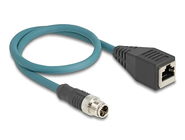מתאם M12 Cat.6A TPU שקע 8pin X-coded לתקע RJ45 אורך 50 ס"מ DELOCK | 60071