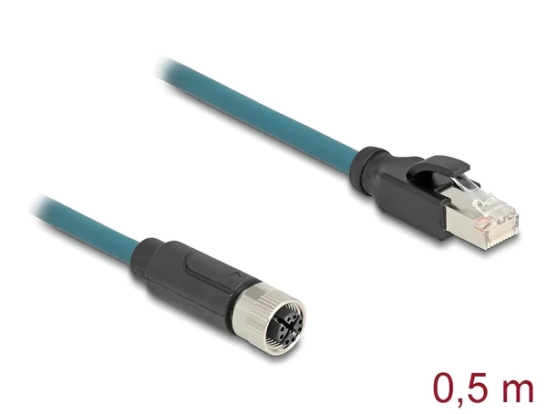 מתאם M12 Cat.6A TPU שקע 8pin X-coded לתקע RJ45 אורך 50 ס"מ DELOCK | 60076